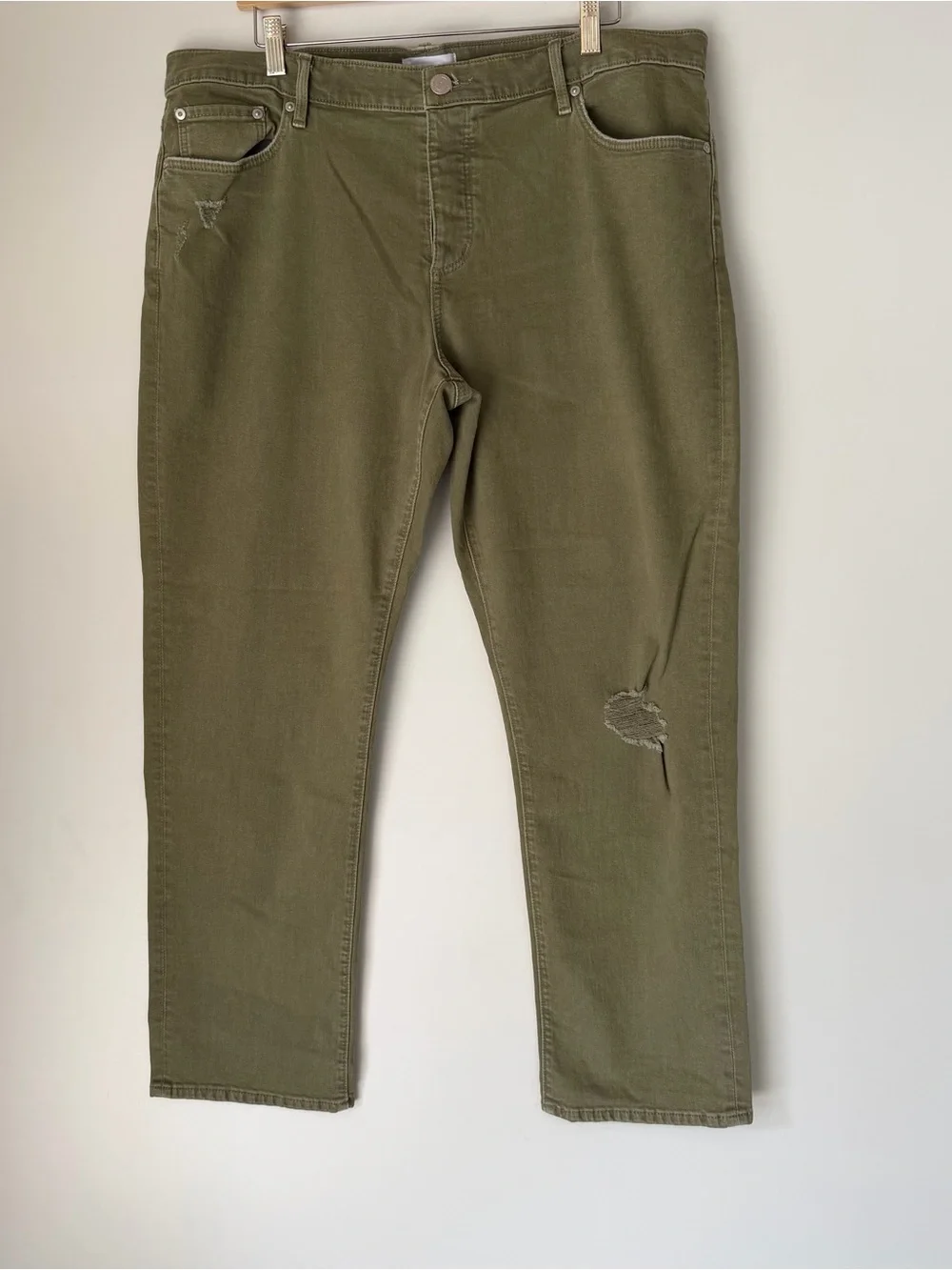 Loft Women's Olive Green Distressed Cropped Straight-Leg Jeans - Picture 2 of 9